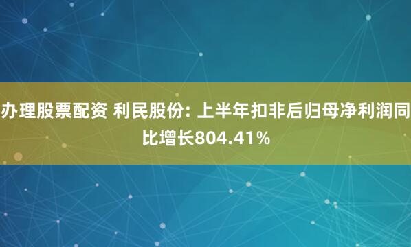 办理股票配资 利民股份: 上半年扣非后归母净利润同比增长804.41%